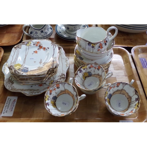 350 - Tray of Grafton china B.A.J & Sons 'Arcadia' design teaware to include: teacups and saucers, milk ju... 