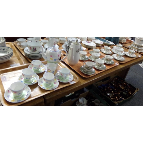 351 - Three trays of china to include: a 12 piece Royal Grafton English bone china floral coffee set with ... 