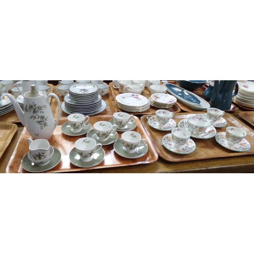 351 - Three trays of china to include: a 12 piece Royal Grafton English bone china floral coffee set with ... 