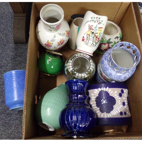 371 - Box of assorted china vases to include: floral French vase, art pottery, Sylvac, Bursley Limited 'Tr... 