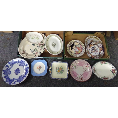 375 - Two boxes of assorted plates and dishes to include: blue and white chrysanthemum design dish, large ... 