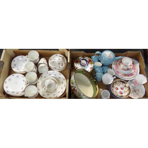 384 - Two boxes of china to include: rose design Bristol English china teaware, Coalport 'Titania' miniatu... 