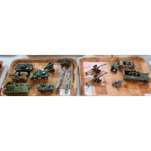 448 - Collection of Dinky and other play worn diecast military vehicles, to include: tank destroyer, jeeps... 