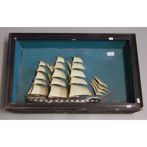 471 - 19th century naive cased ship model.  Distressed condition.  The case 58x42cm approx.   (B.P. 21% + ... 