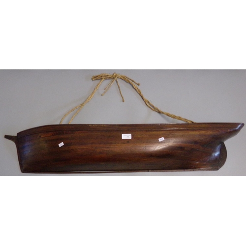 472 - Mahogany half block sailing ship model, probably 19th century.  1M long approx.   (B.P. 21% + VAT)