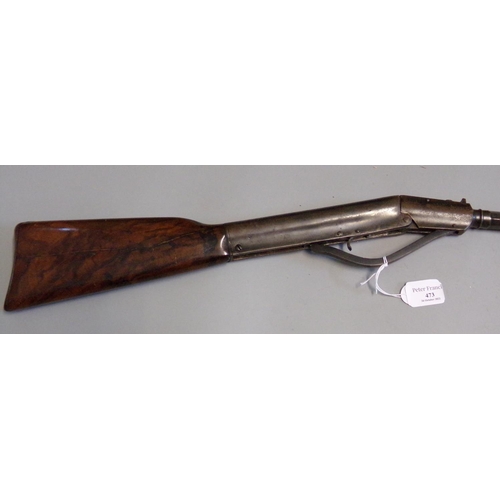 473 - Vintage break action air rifle with half octagonal barrel and simulated walnut stock.  Un-named.  Ov... 