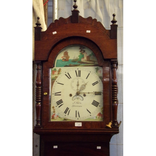 489 - 19th century Welsh oak eight day long case clock marked 'J Kern Swansea' having painted Roman face w... 