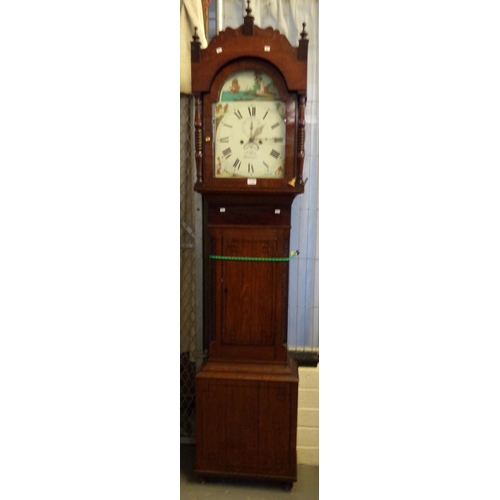 489 - 19th century Welsh oak eight day long case clock marked 'J Kern Swansea' having painted Roman face w... 