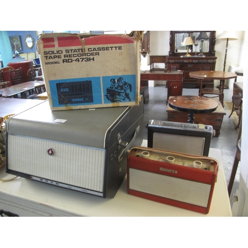 495 - Bush Garrard travelling turn table, together with two vintage radios, Roberts, Bush TR130 and Sharp ... 