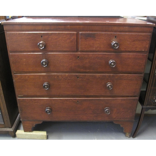 497 - 19th century oak straight front chest of two short and three long drawers on bracket feet.  (B.P. 21... 