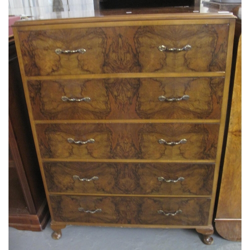 507 - Mid century veneered walnut straight front chest of four drawers on cabriole feet.  (B.P. 21% + VAT)