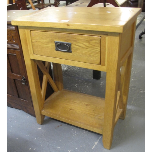 522 - Modern oak single drawer lamp or side table with under tier, together with a mid century oak cabinet... 