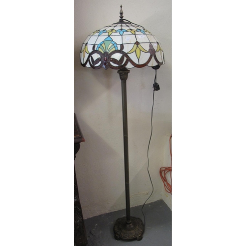 543 - Modern Tiffany style standard lamp, the shape overall with multi coloured floral and foliate decorat... 