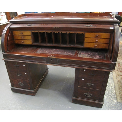 545 - Late 19th century mahogany cylinder knee hole desk.  (B.P. 21% + VAT)