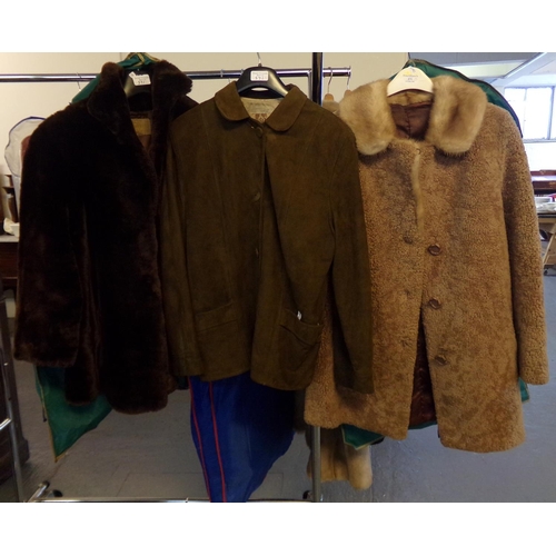 571 - Vintage mouton fur jacket with 'Made in England, from Tescan' label, together with a vintage brown s... 