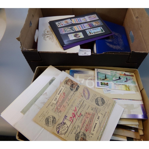 68 - Box of all world stamps on pages, in packets, albums, covers etc.  Including various mint omnibus is... 