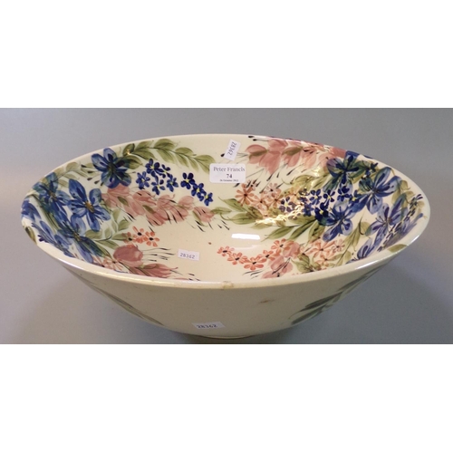 74 - Gwili art pottery hand painted floral bowl. 33cm diameter approx.
(B.P. 21% + VAT)