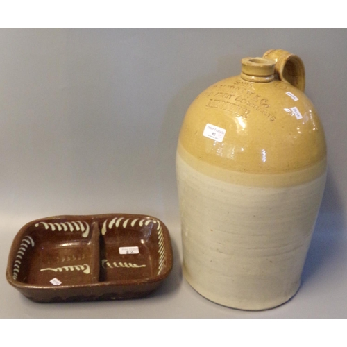 82 - Vintage stoneware flagon 'D Morgan & Co, Wine & Spirit Merchants, Merthyr', together with a slip gla... 