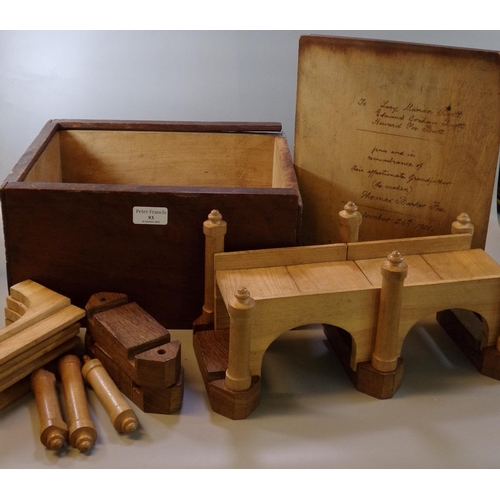 93 - Early 20th Century wooden child's building blocks, appearing to be of London Tower Bridge, in wooden... 