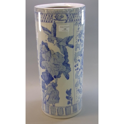 100 - Modern Chinese design porcelain blue and white stick stand. (B.P. 21% + VAT)