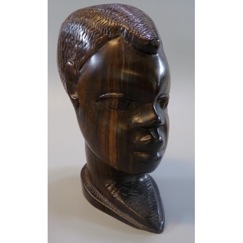 121 - Carved hardwood tribal bust of a male together with another  tribal carved hardwood mask.  (2)  (B.P... 