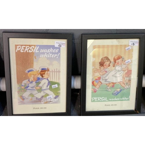 131 - A group of reproduction 'Persil' advertising miniatures from posters, 'Persil Washes Whiter', colour... 