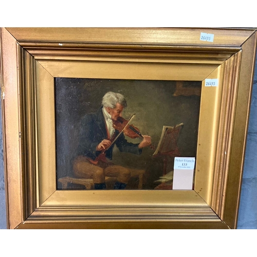 133 - A Austen (19th century British), 'The Violinist', signed.  Oils on artist board.  19x24xm approx.  F... 