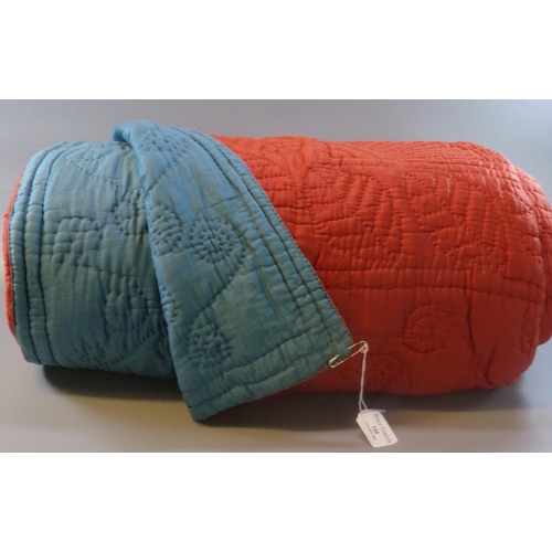 168 - Cotton vintage reversible Welsh quilt, one side red and one blue.  (B.P. 21% + VAT)