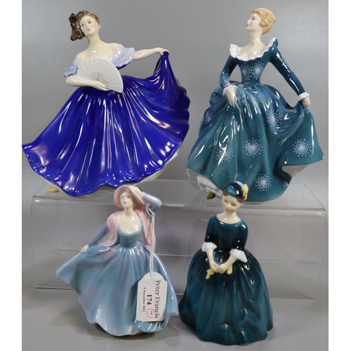 174 - Three Royal Doulton bone china figurines, to include: 'Cherie', 'Elaine' and 'Fragrance, together wi... 