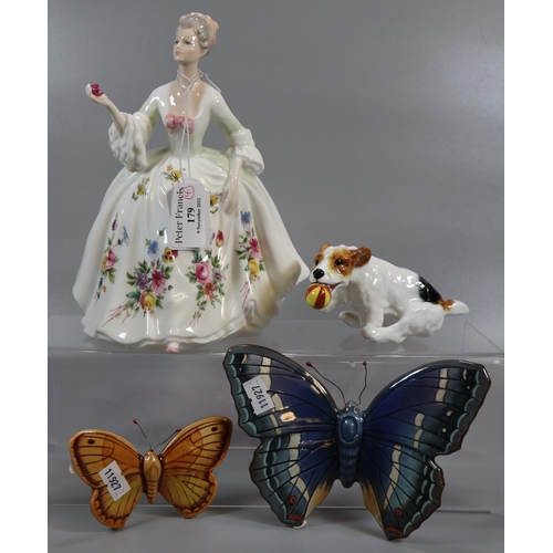 179 - Royal Doulton bone china figurine 'Diana', together with a Royal Doulton figurine of a Jack Russel p...