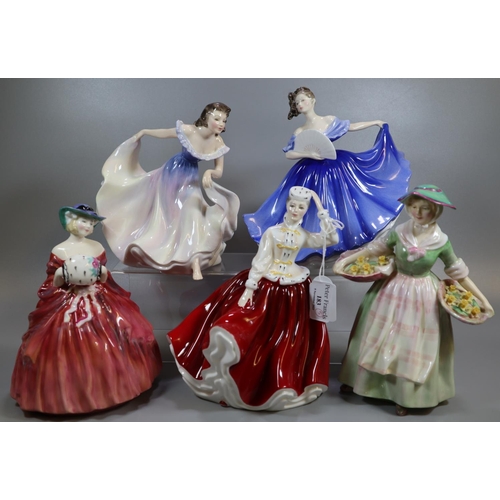 183 - Five Royal Doulton bone china figurines, to include: 'Gail', 'Genevieve', 'Elaine', 'Daffy Down Dill... 