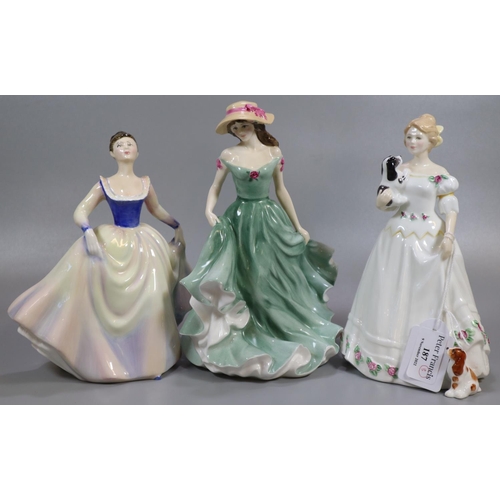 187 - Three Royal Doulton bone china figurines, to include: 'Take me Home', 'Lisa' and 'Best Wishes'.  All... 