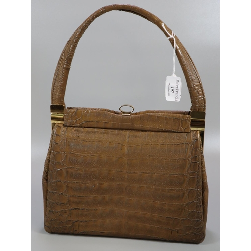 197 - Light brown crocodile effect handbag with suede interior.  (B.P. 21% + VAT)