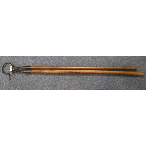 201 - Rustic wooden and iron shepherd's crook together with loft, blind or curtain hook/pulley.  (2)  (B.P... 