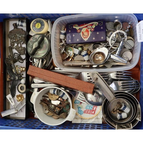 203 - Collection of assorted items, to include: 1953 coronation tin, cannon, military knives, forks and sp... 