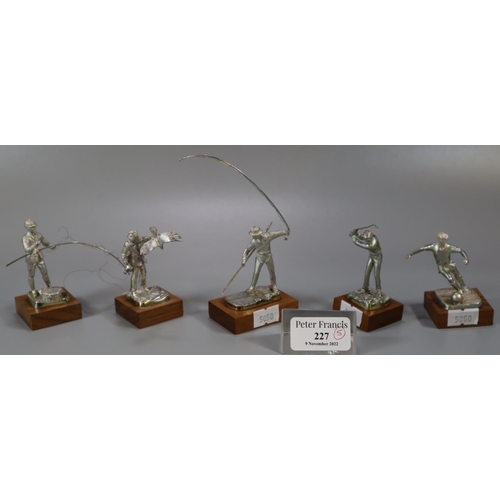 227 - Set of five silver limited edition figures, including : 'Salmon Fisherman', 'The Dry Fly', 'The Foot... 