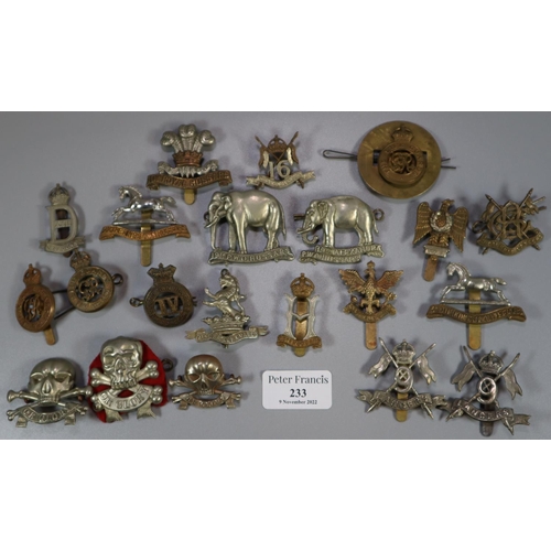 233 - Small collection of British military cap badges, WWI period cavalry.  (B.P. 21% + VAT)