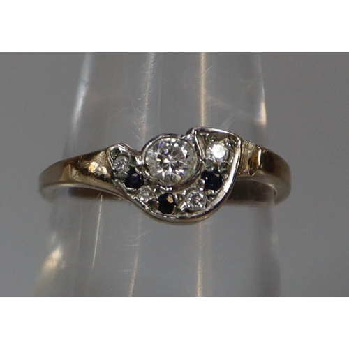 238 - 9ct whit gold 'D' shaped dress ring, set with diamonds and sapphires.  3g approx.  ring size M.  (B.... 