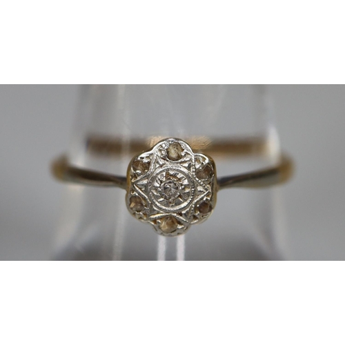 239 - Edwardian 18ct gold platinum set dress ring with diamond chips.  1.8g approx.  Ring size P.  (B.P. 2... 