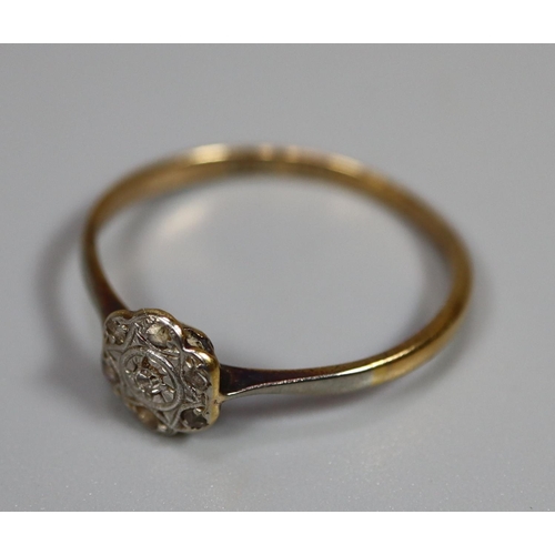 239 - Edwardian 18ct gold platinum set dress ring with diamond chips.  1.8g approx.  Ring size P.  (B.P. 2... 