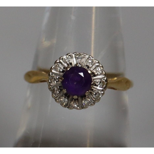 244 - 18ct gold amethyst and diamond dress ring.  2.5g approx.  Ring size M.  (B.P. 21% + VAT)