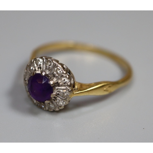 244 - 18ct gold amethyst and diamond dress ring.  2.5g approx.  Ring size M.  (B.P. 21% + VAT)