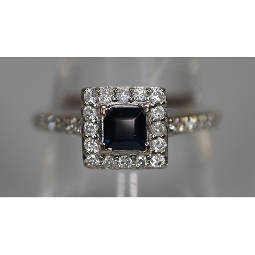 262 - 18ct gold diamond and sapphire square setting dress ring.  3.5g approx.  Ring size M.  (B.P. 21% + V... 