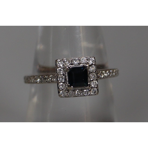 262 - 18ct gold diamond and sapphire square setting dress ring.  3.5g approx.  Ring size M.  (B.P. 21% + V... 