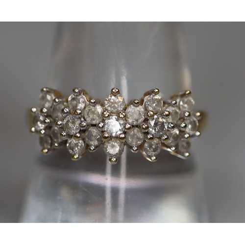 266 - 9ct gold multi stone dress ring.  3.4g approx.  Ring size R.  (B.P. 21% + VAT)