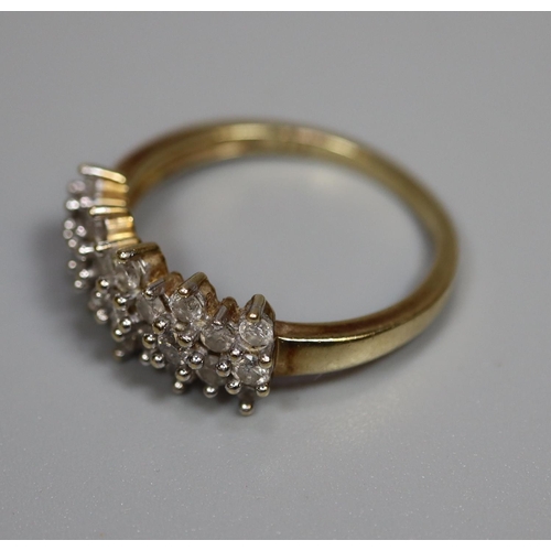 266 - 9ct gold multi stone dress ring.  3.4g approx.  Ring size R.  (B.P. 21% + VAT)