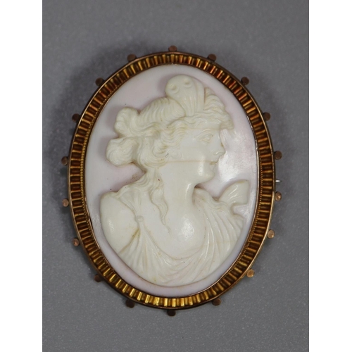 274 - 9ct gold framed portrait cameo brooch.  (B.P. 21% + VAT)