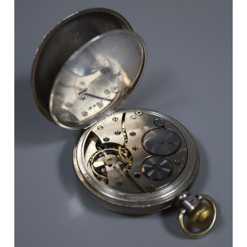 291 - Kays keyless lever silver 'Challenge' open faced pocket watch with Roman face and seconds dial.   (B... 