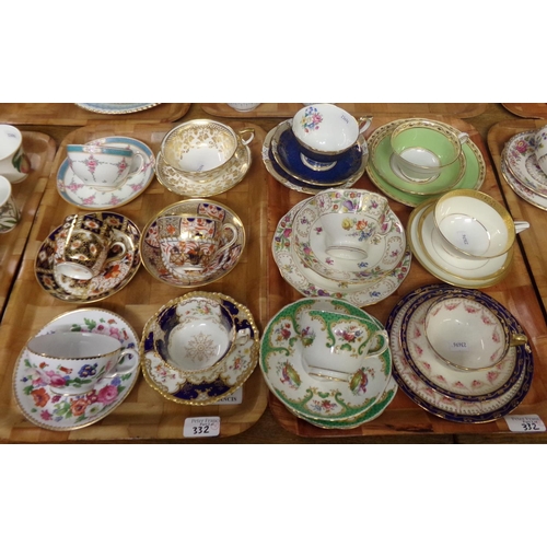 332 - Five trays of china teaware to include: 11 trios; Paragon 'Bristol', Tuscan, Copeland Spode, Royal G... 