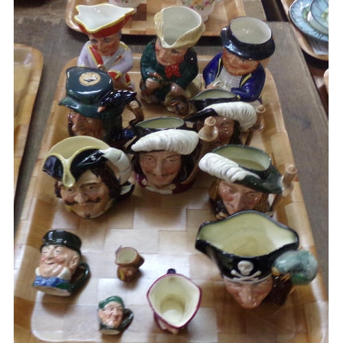 400 - Tray of Wedgwood and Royal Doulton Toby jugs, character jugs and miniature character Jugs:  Wedgwood... 